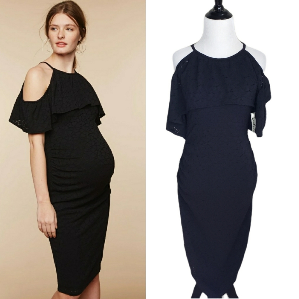 Mimi Materniy cold shoulder black lace dress NWT